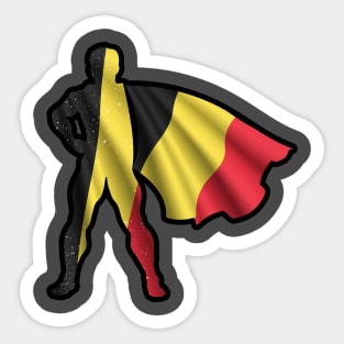 Belgium Hero Wearing Cape of Belgian Flag and Peace in Belgium Sticker